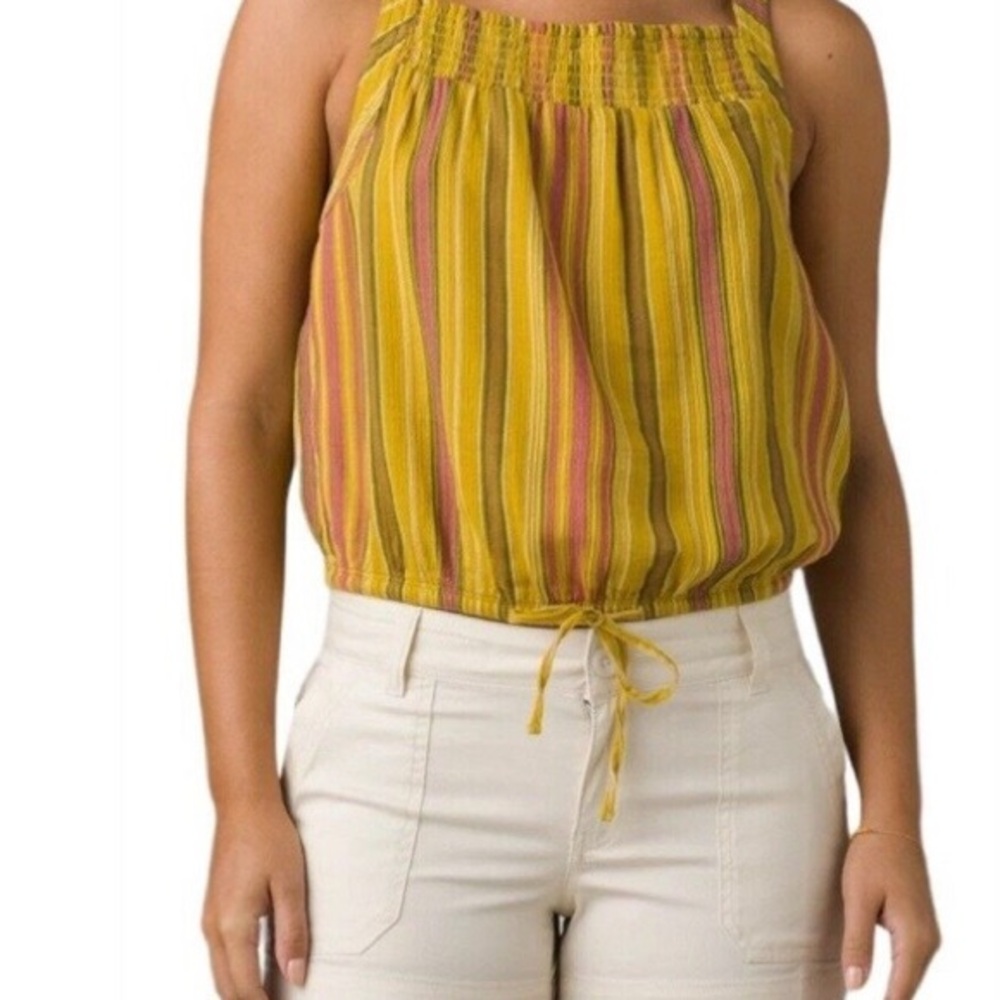 Prana Women's Little Palm Cami Leapfrog Stripe Gold Cotton Top NWT - Picture 1 of 9